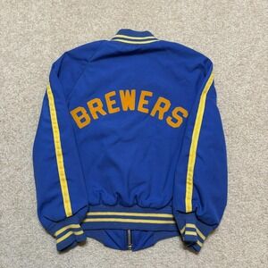 Vtg Milwaukee Brewers Jacket Boys Size 7 Blue MLB Baseball Pyramid USA 70s 80s